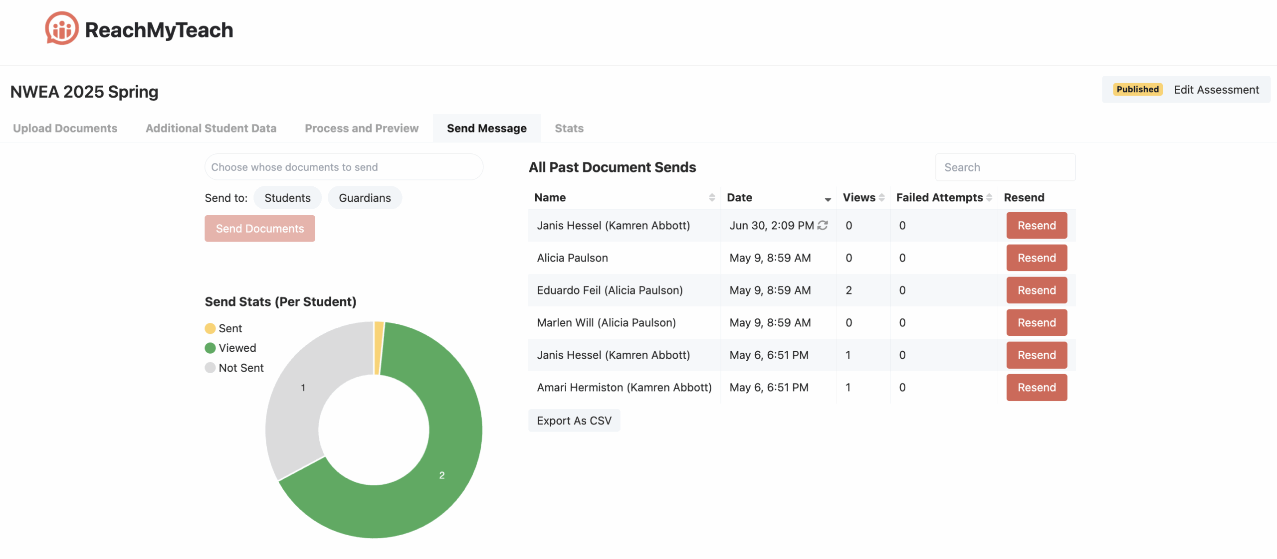 Screenshot of ReachMyTeach’s document delivery dashboard